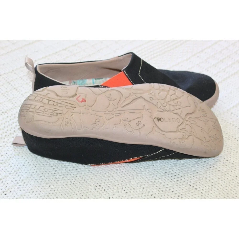 UIN Slip On Canvas Lightweight Flats Sneakers Size 11.5 Black Shoes elastic band